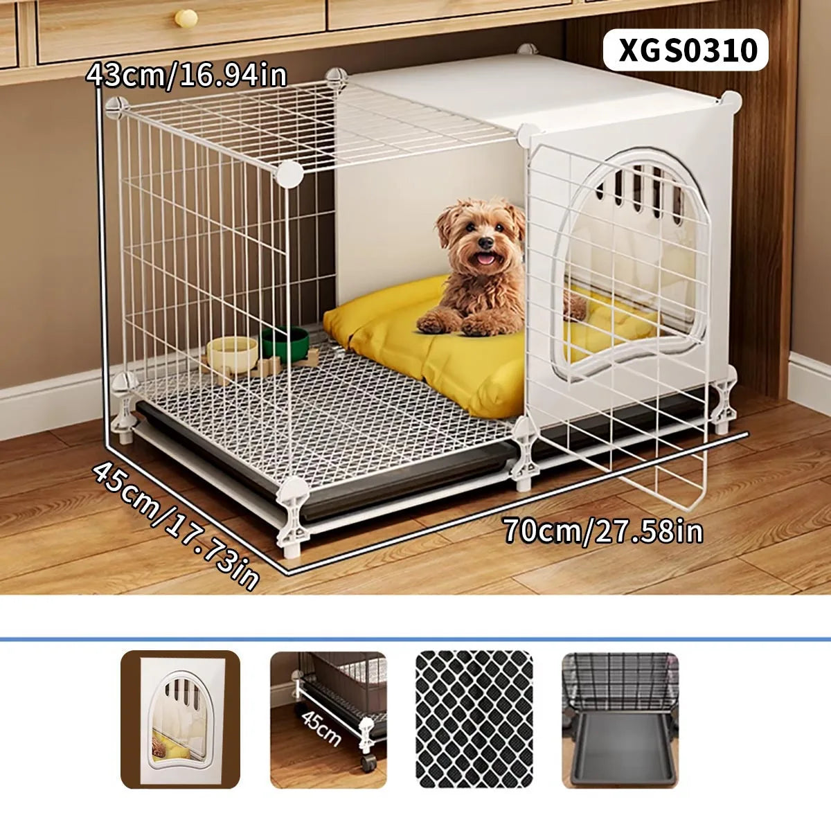 Indoor Dog Cage with Integrated Toilet & Tray – For Small and Medium Dogs