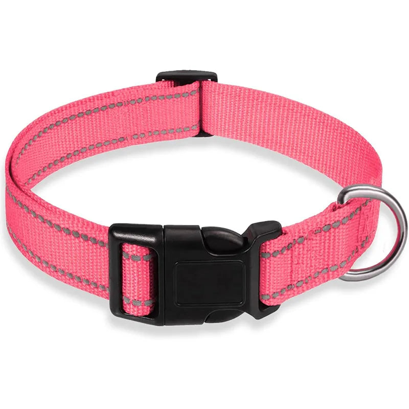 Reflective Adjustable Nylon Dog Collar with Buckle