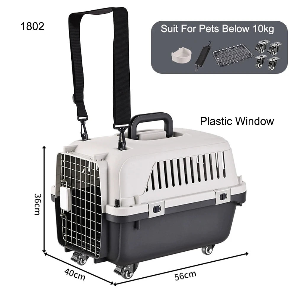 33" Large Airline-Friendly Dog Carrier – Durable Plastic Flight Crate with Wheels & Metal Ventilation Windows