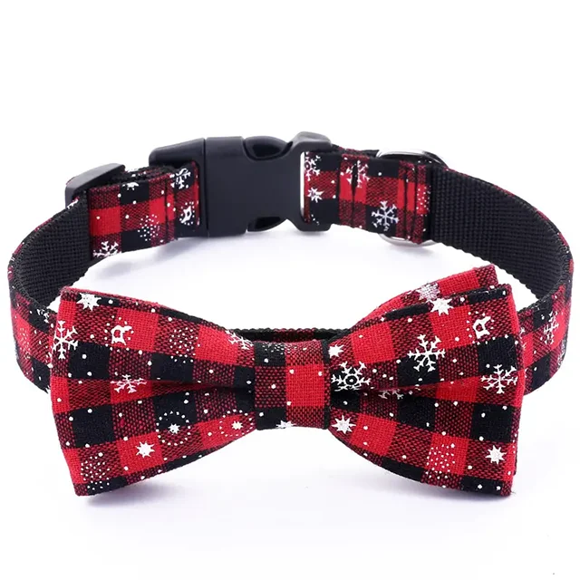 π Christmas Plaid Bow Tie Dog Collar β Adjustable, Festive & Comfortable