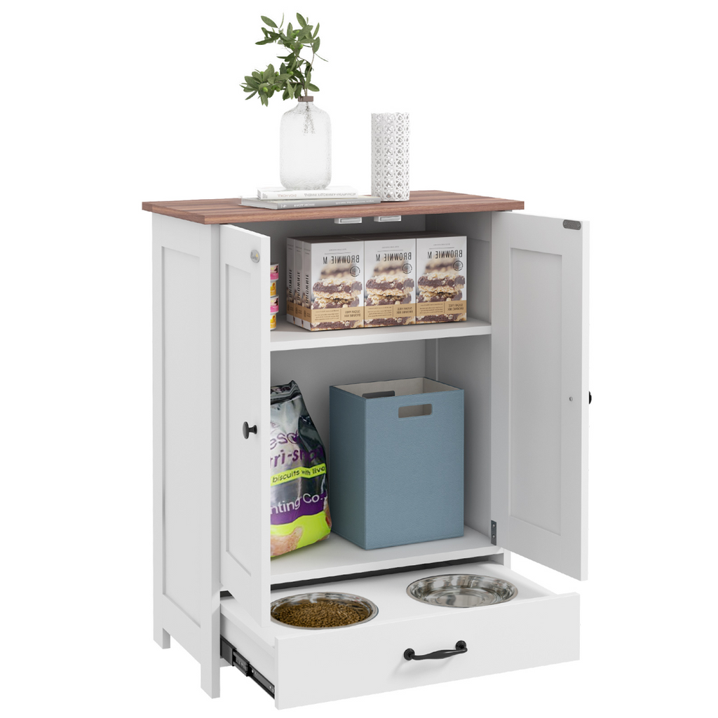 PawHut Dog Feeding Station with Hidden Bowls, Storage & Hooks