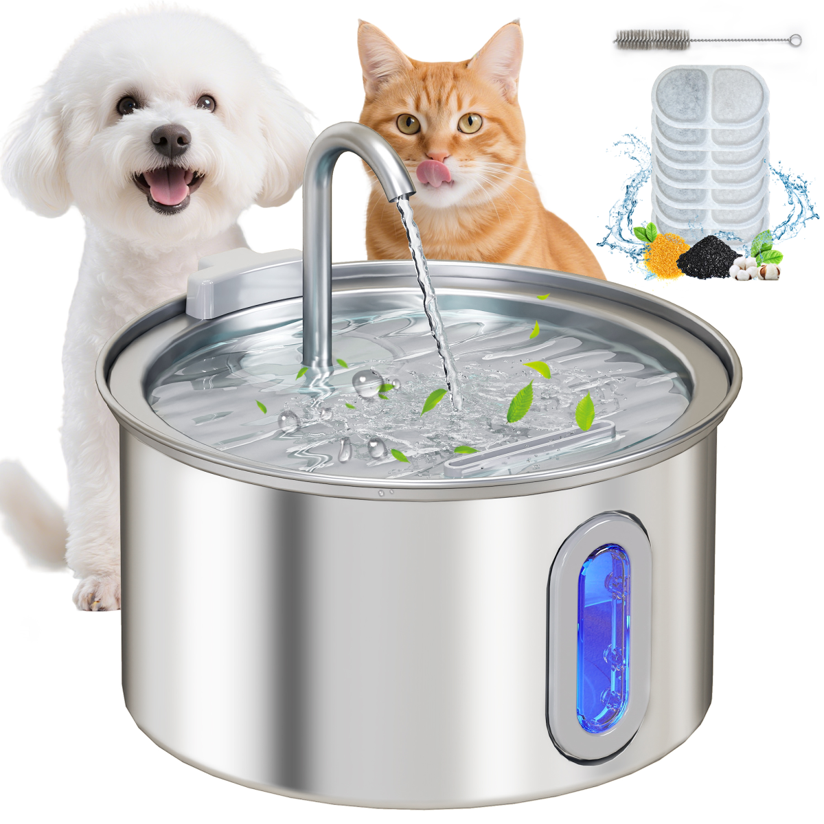 PawHut 2.5L Stainless Steel Cat Water Fountain - Ultra-Silent