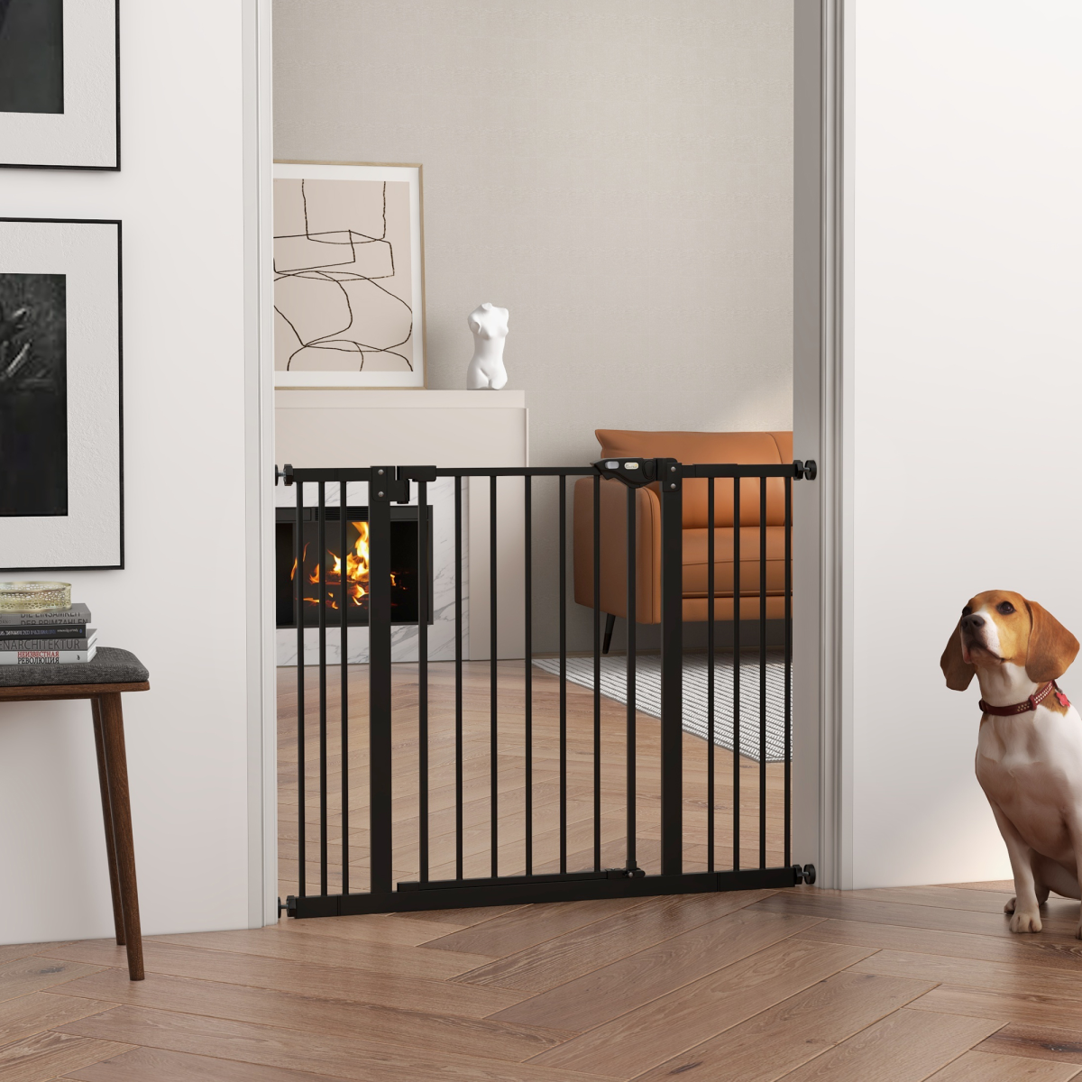 PawHut Adjustable Safety Gate with 2 Extensions, Auto-Close, Black