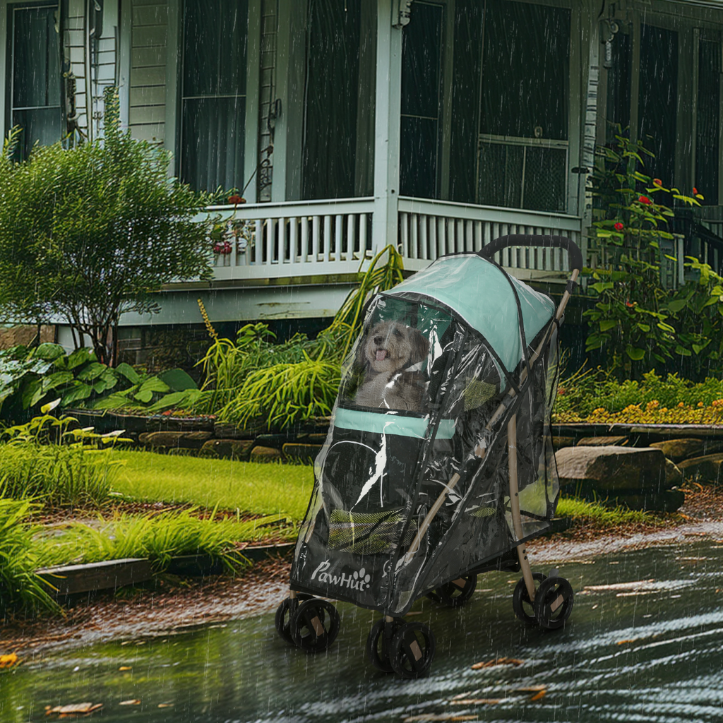 PawHut Pet Stroller for XS/S Dogs with Rain Cover - Green