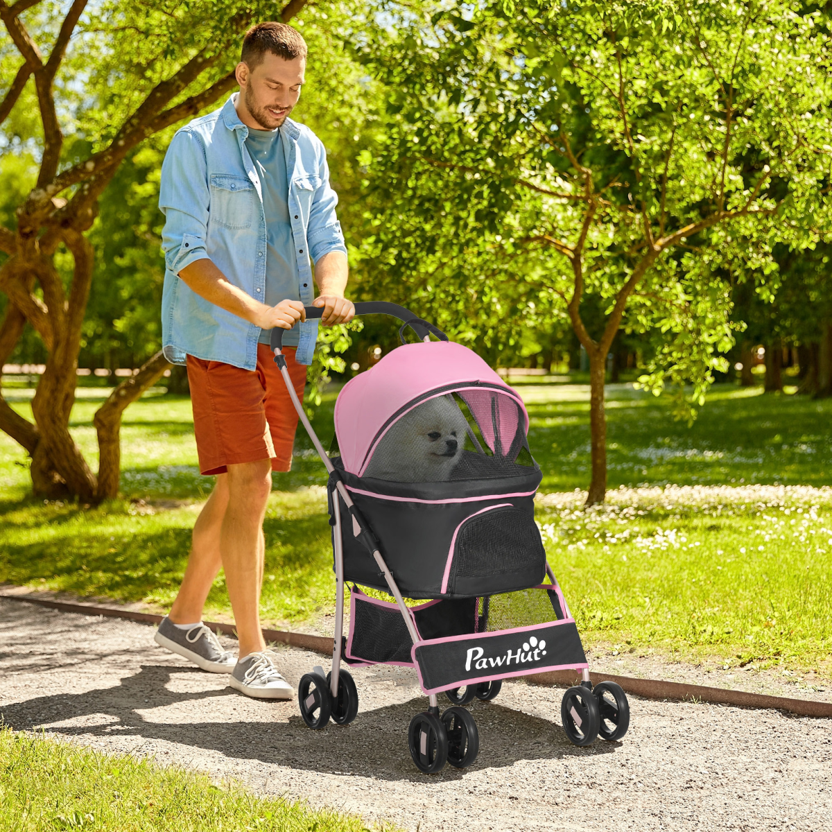 PawHut 3-in-1 Pet Stroller with Detachable Carriage - Pink