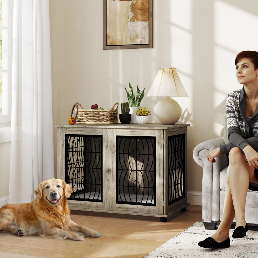 PawHut 37-In Dog Crate End Table Cushioned, Lockable, Ventilated for Large Dogs