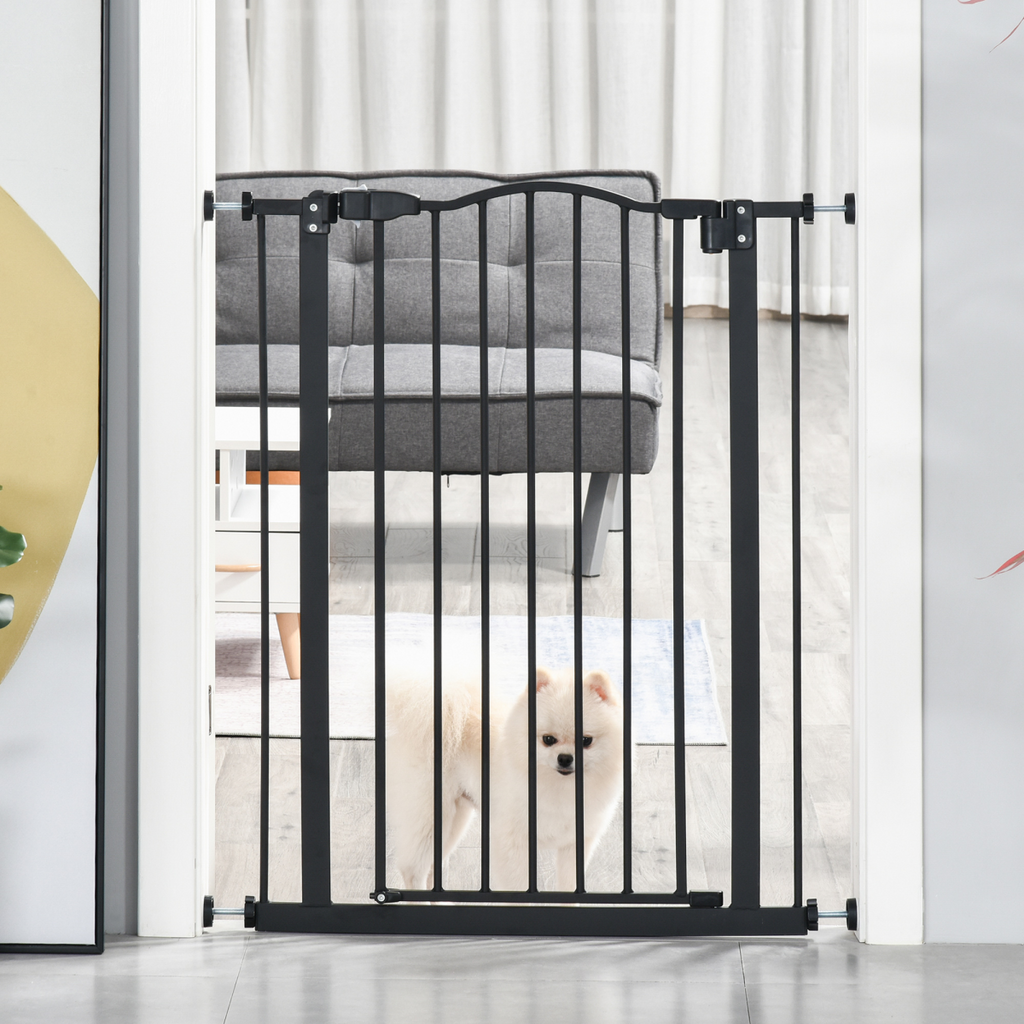 Adjustable 74-80cm Metal Pet Gate with Auto-Close Door - Black
