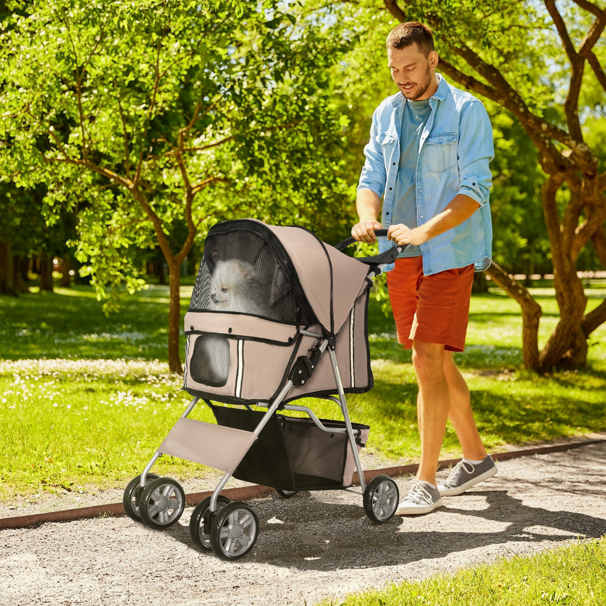 Pawhut Foldable 4-Wheel Pet Stroller Carrier - Deluxe Jogger for Dogs & Cats