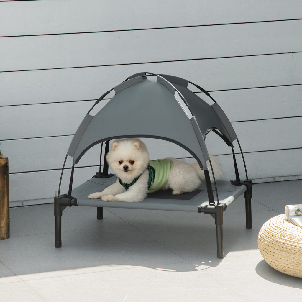 61cm Elevated Dog Bed with Canopy - Cooling Raised Pet Cot, UV Shade