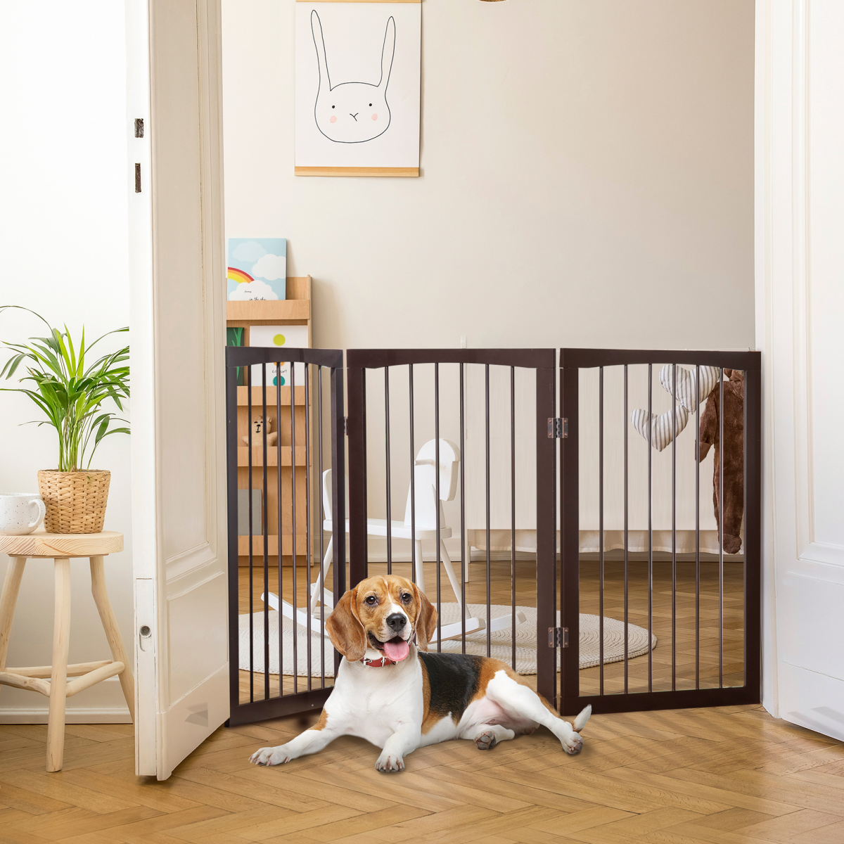 Folding Pine Wood Pet Gate Free-Standing Indoor Dog Fence Child-Safe Small Dogs