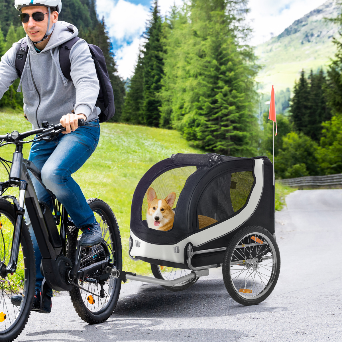Pet Bicycle Trailer Carrier - Water-Resistant Steel Frame, Black