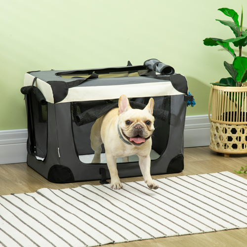 60cm Foldable Pet Carrier with Cushion - for Mini Dogs & Cats (Grey Pawhut)