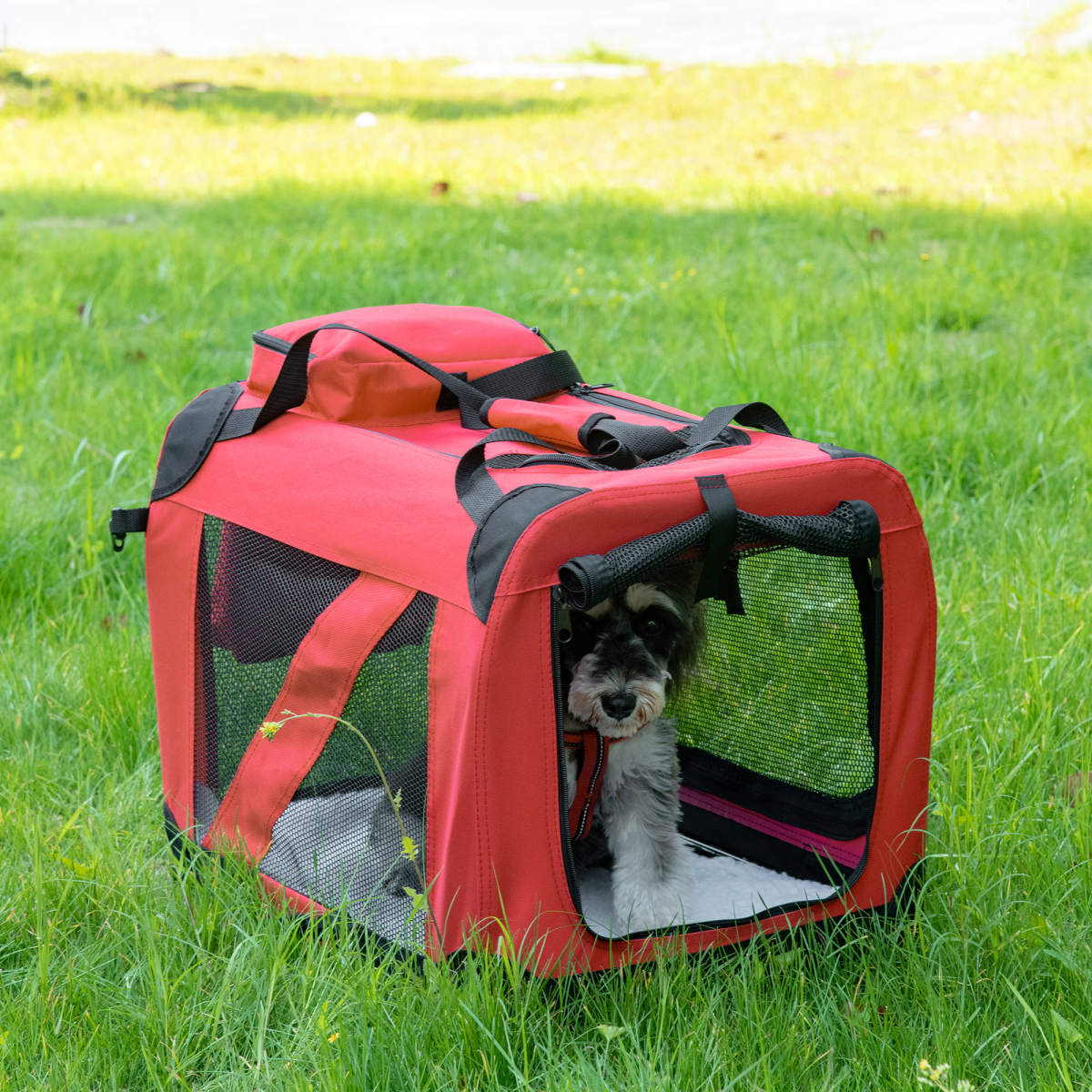 Foldable Pet Carrier Bag - Soft, Portable Cat Travel Cage, 60x42x42 cm, Red
