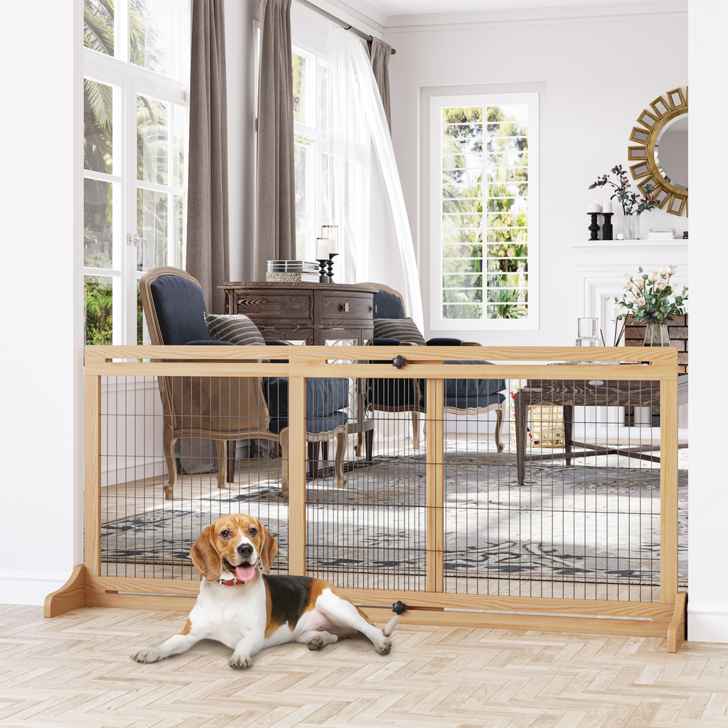Adjustable Freestanding Wooden Pet Gate for Doorway Pawhut