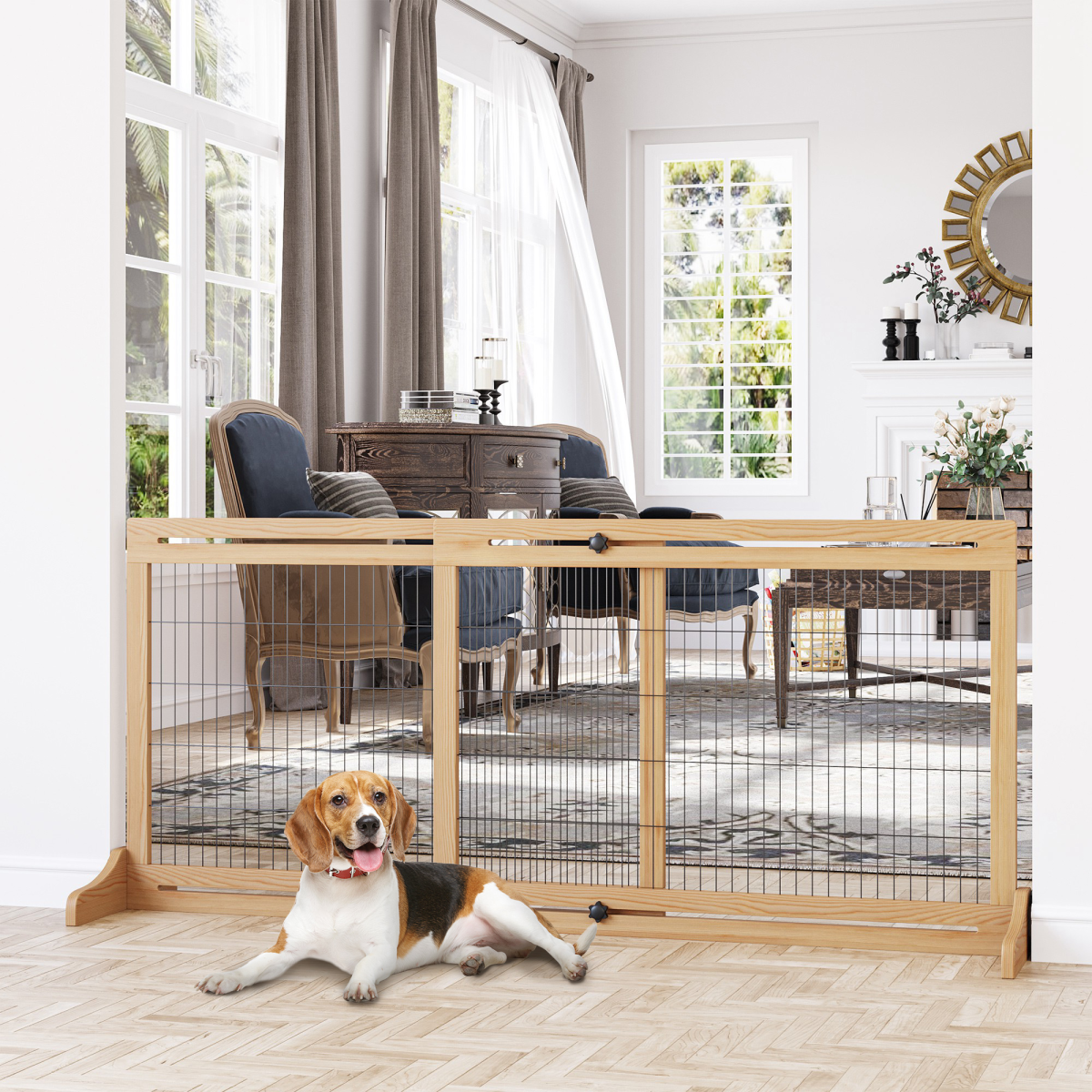 Adjustable Freestanding Wooden Pet Gate for Doorway Pawhut