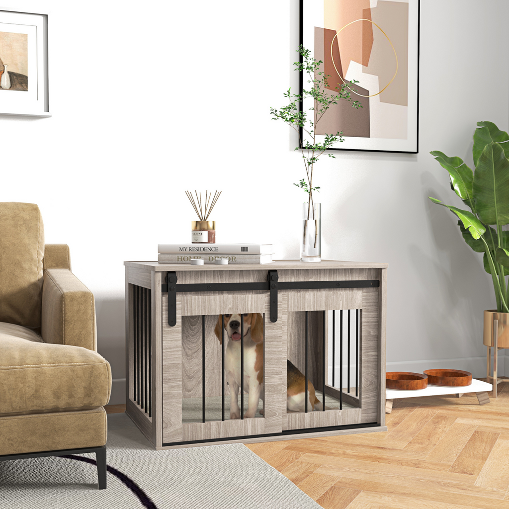 PawHut Dog Crate Furniture with Removable Cushion and Side Table