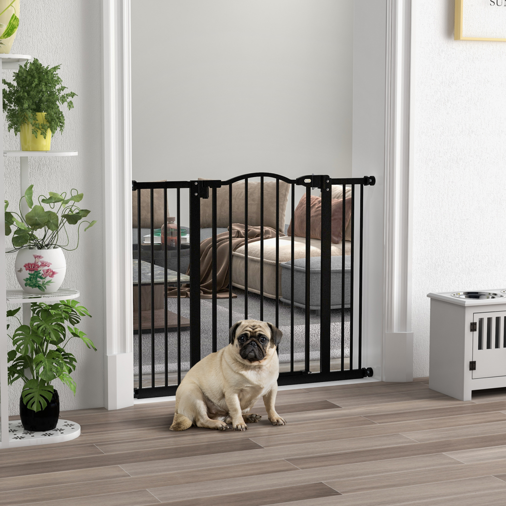 PawHut Adjustable 74-100cm Metal Pet Gate with Auto-Close, Black