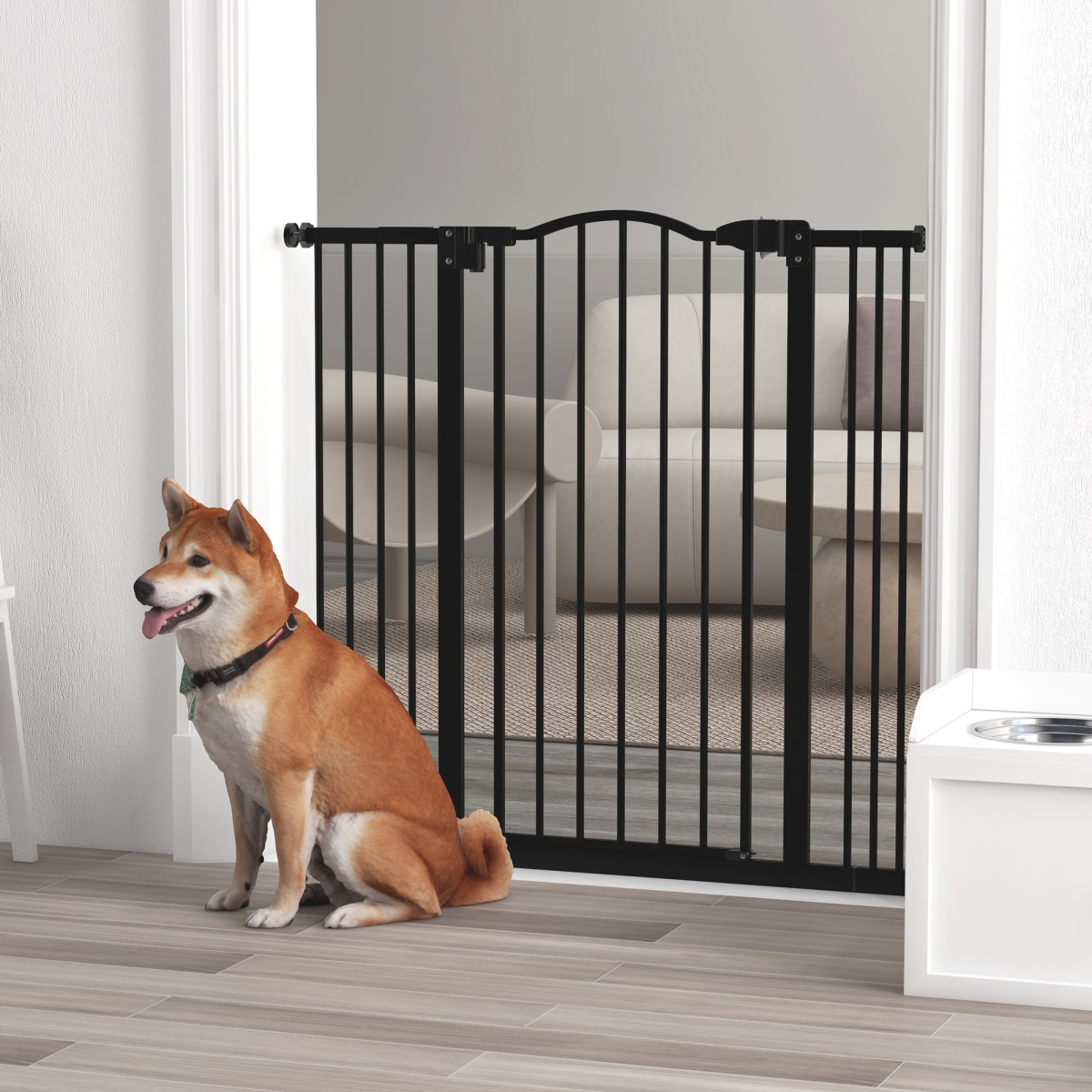 PawHut Adjustable Metal Pet Gate 74-100cm with Auto-Close Door Black