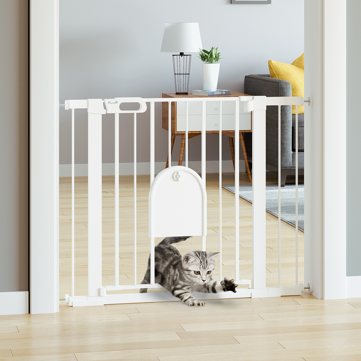 75-103 cm Pet Safety Gate - Pressure Fit Stair with Small Door Double Lock