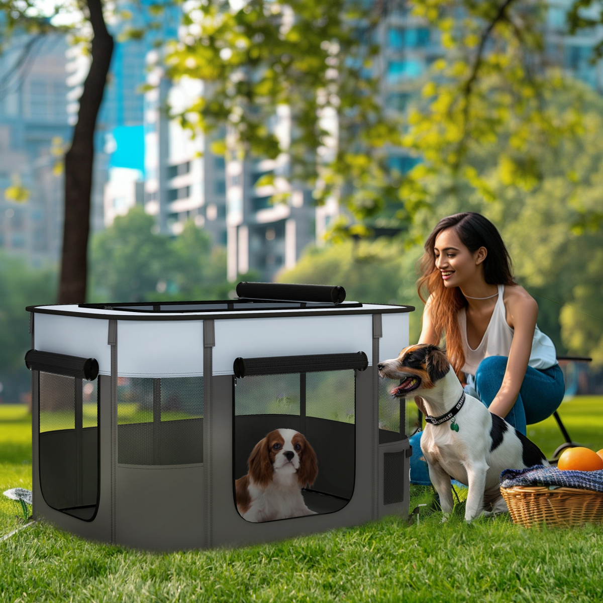 PawHut Portable Pet Pen for Small Animals - Foldable, Up to 10kg, Grey