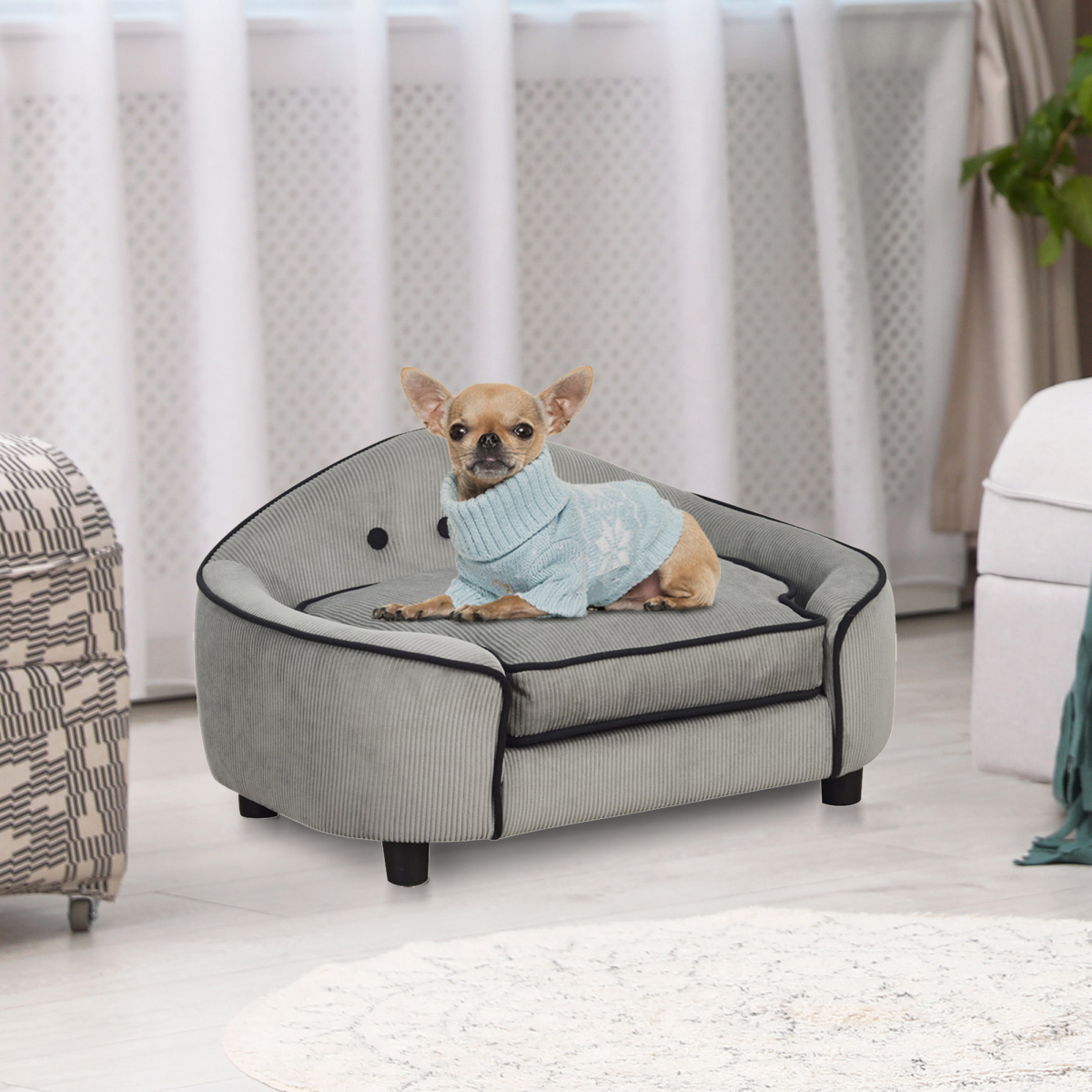 PawHut Dog Sofa Bed with Sponge Cushion - Grey, XS/S
