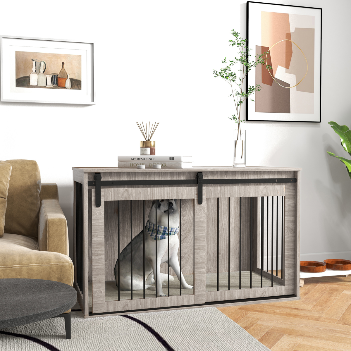 PawHut XL Dog Crate Furniture with Removable Cushion - Brown