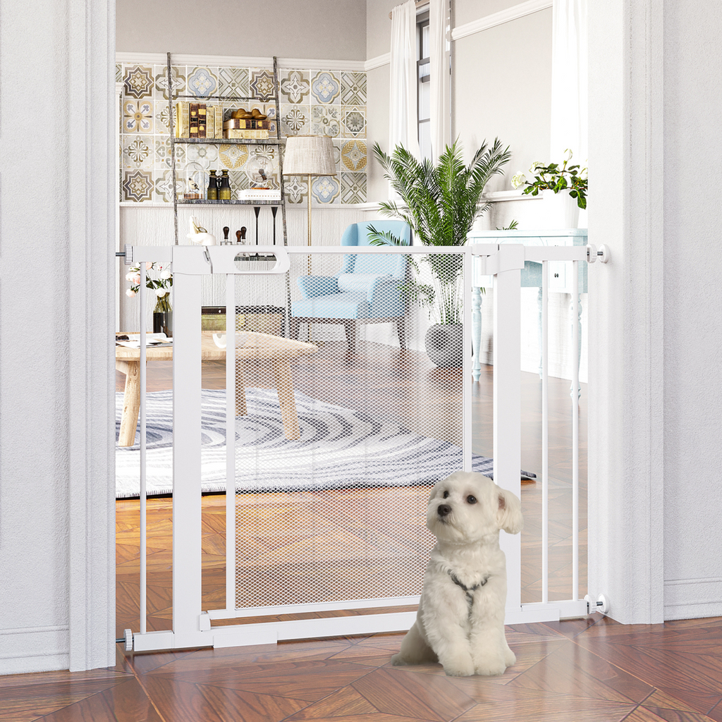 PawHut Pressure-Fit Safety Gate for Doors - Auto-Close, 75-103 cm, White