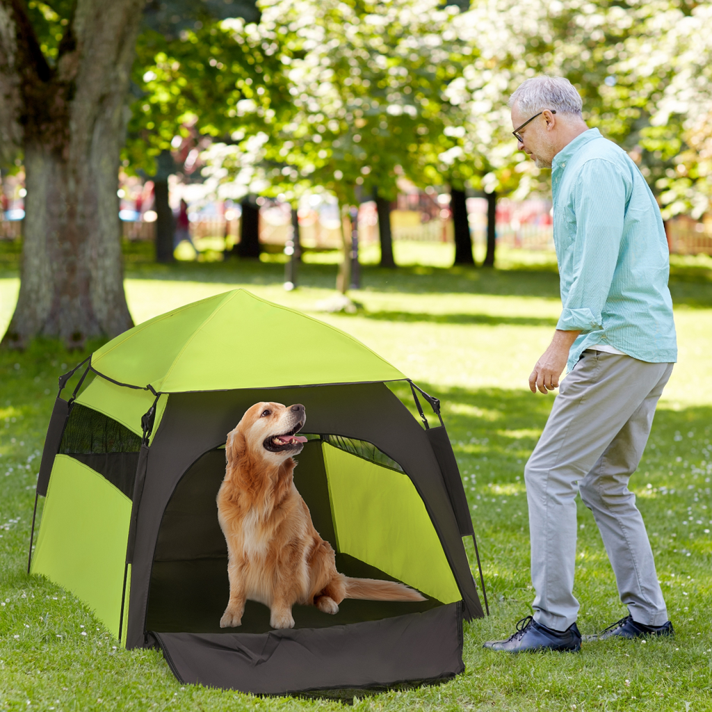 PawHut Foldable Pet Tent - Waterproof Oxford Cloth, Carry Bag, Green
