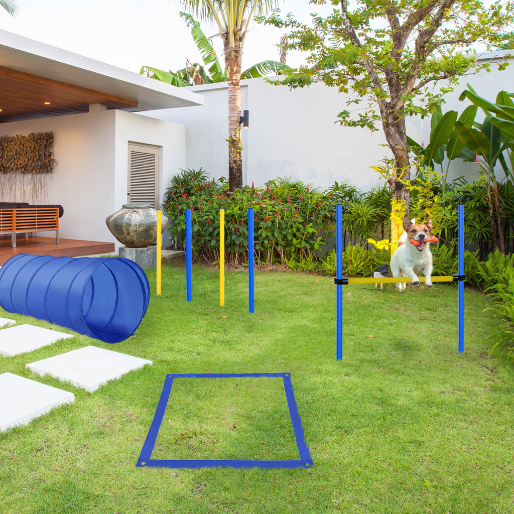 Dog Agility Training Set: Poles, Hurdle & Tunnel - Portable & Adjustable