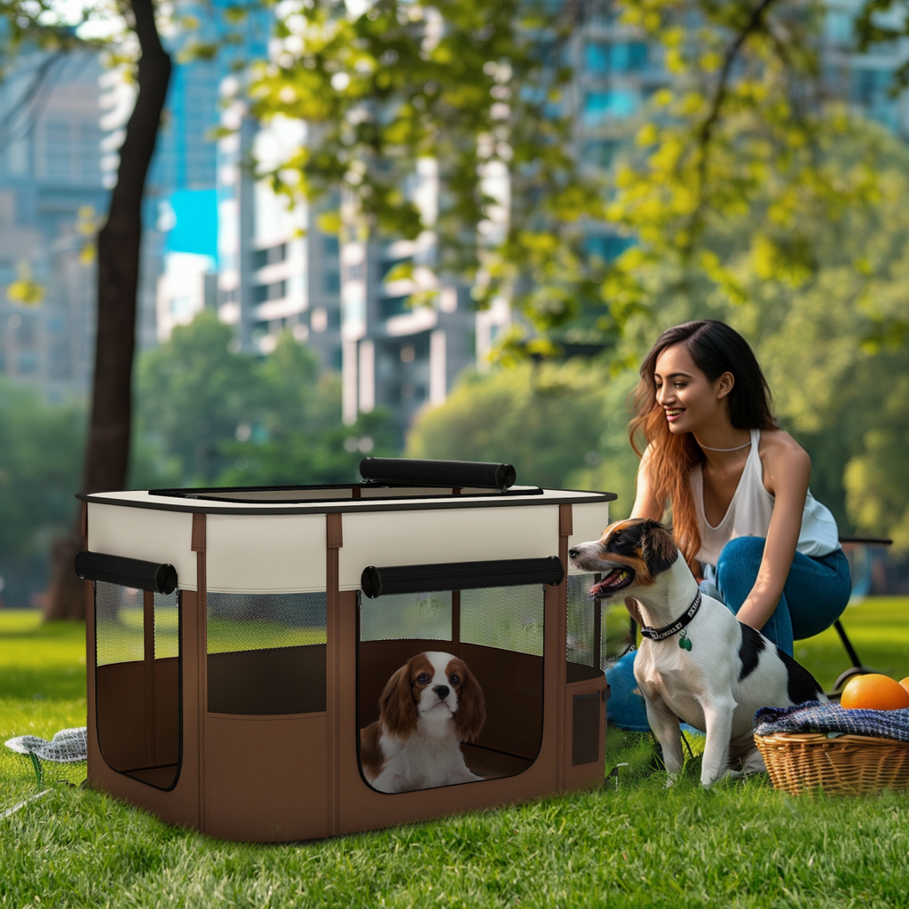 PawHut Portable Foldable Pet Playpen for Small Animals - Brown