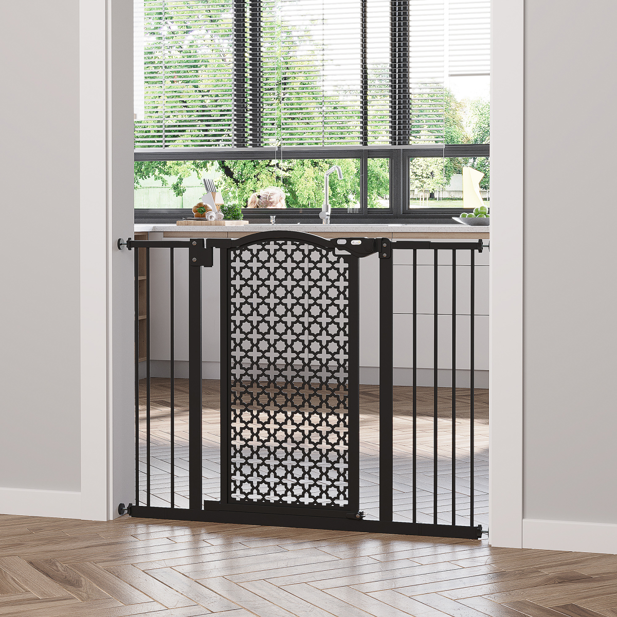 Pawhut 74-105 cm Pet Safety Gate - Pressure Fit, Auto-Close, Double Lock