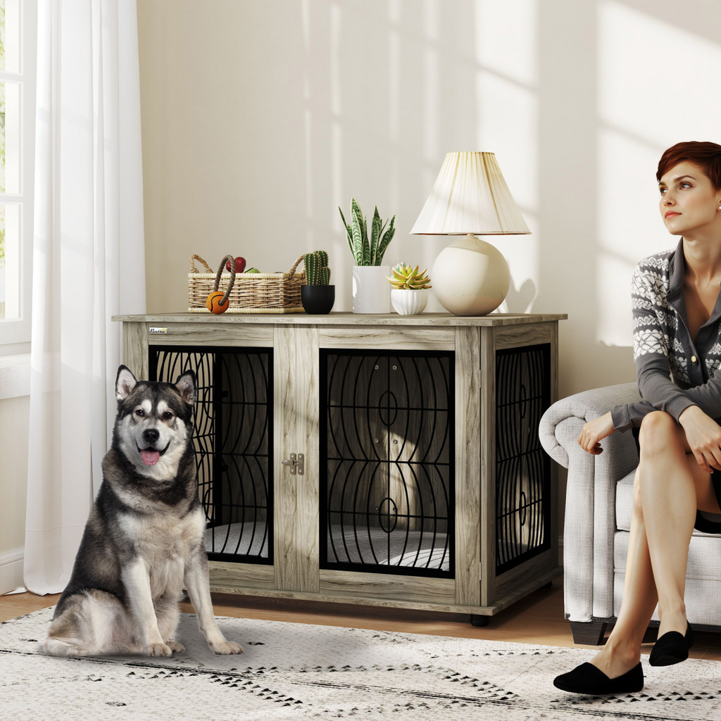 PawHut 44.5-Inch End Table Dog Crate with Cushion & Locking Door
