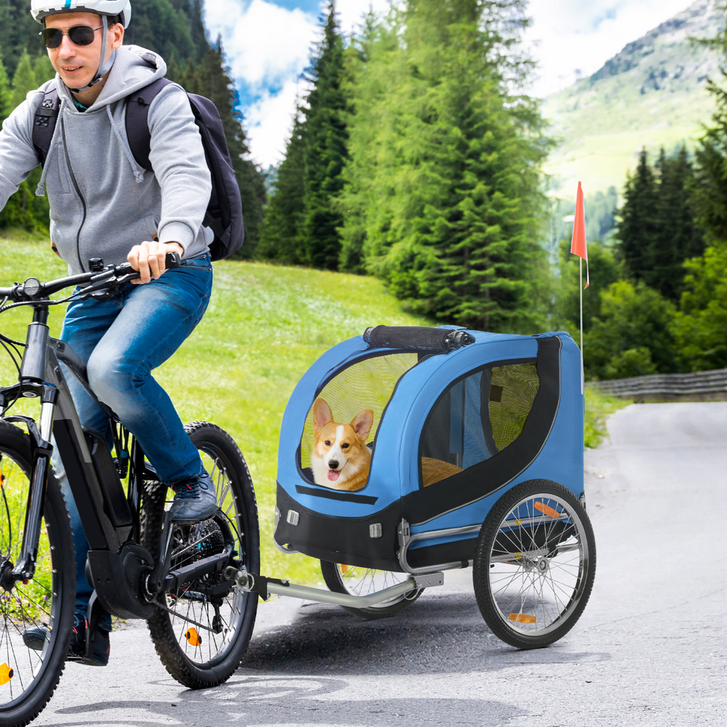 Dog Bike Trailer Carrier - Steel Frame, 30kg, Black & Blue, Hitch Ready