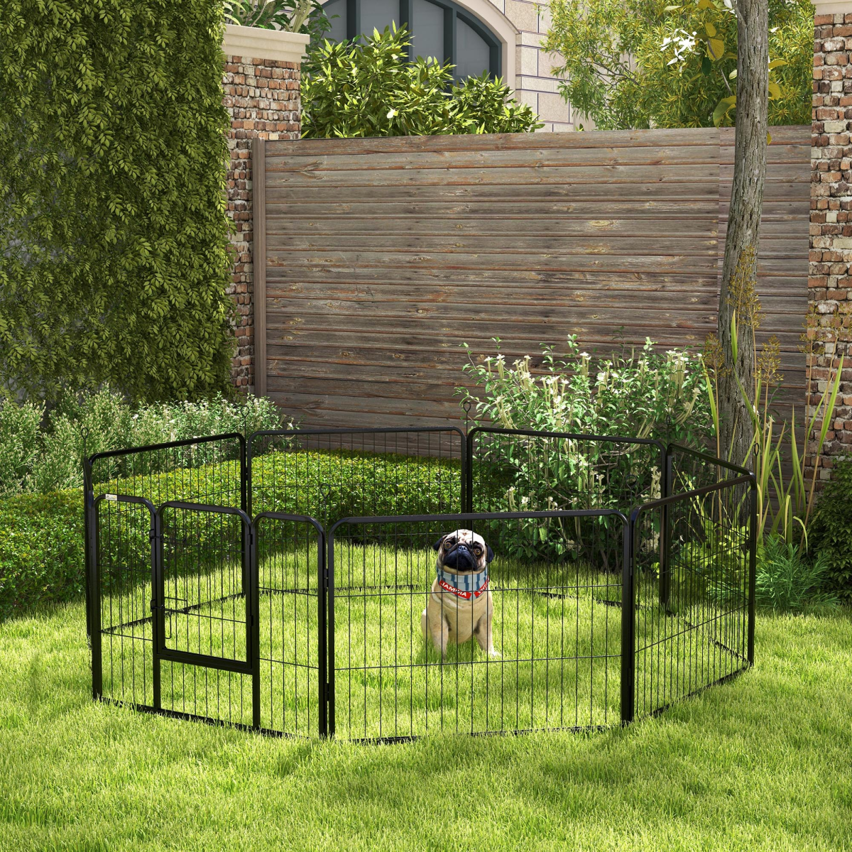 Pawhut 8-Panel Steel Pet Playpen and House - Indoor/Outdoor, Black