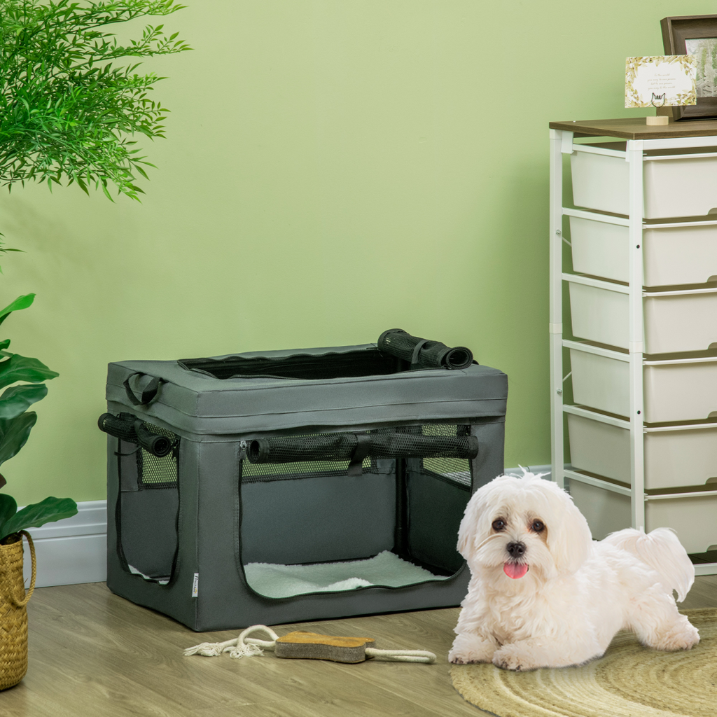 60cm Foldable Cat & Small Dog Carrier with Cushion - Grey
