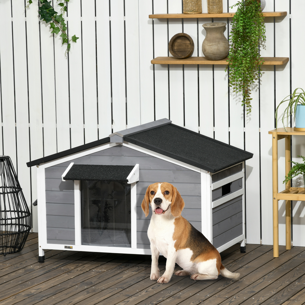 Large Outdoor Fir Wood Dog Kennel 109x79x72 cm - Grey