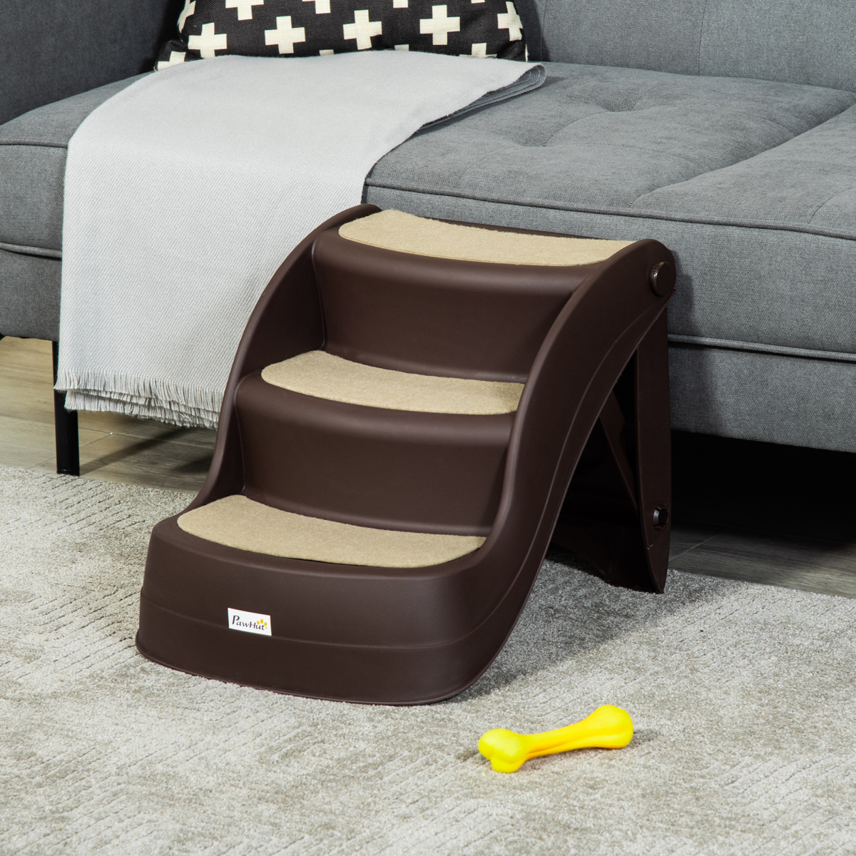 3-Step Portable Dog Stairs - Non-Slip, Foldable for Beds & Sofas