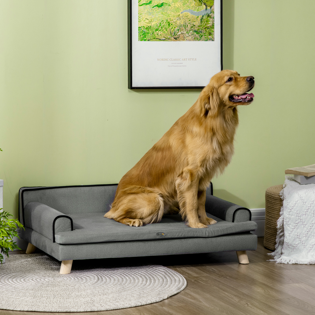 Pet Sofa Bed for Large & Medium Dogs - Wooden Legs, Grey, Water-Resistant