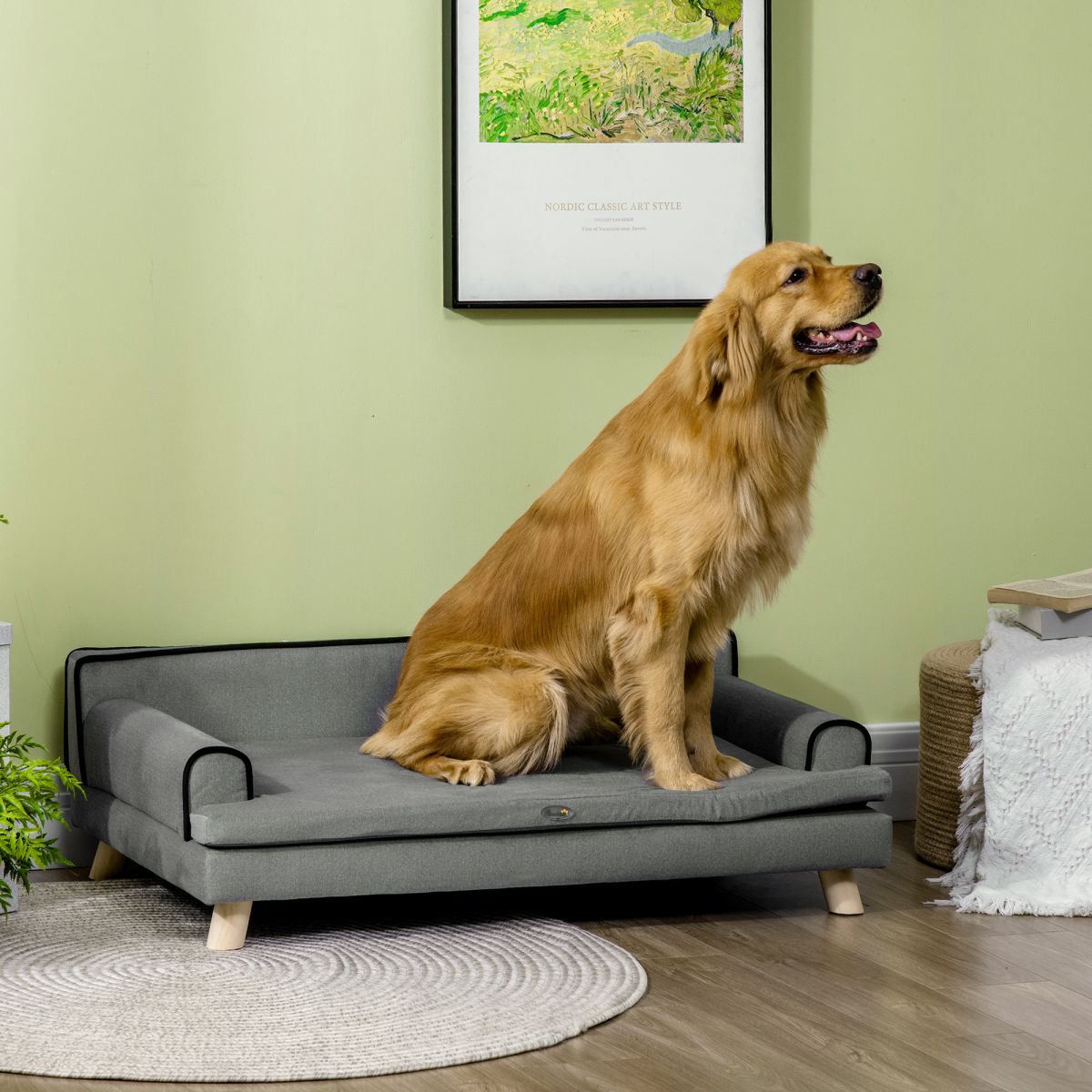 Pet Sofa Bed for Large & Medium Dogs - Wooden Legs, Grey, Water-Resistant