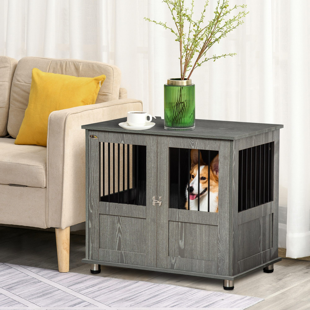 Wooden & Wire Kennel for Medium Dogs — Stylish, Magnetic Doors