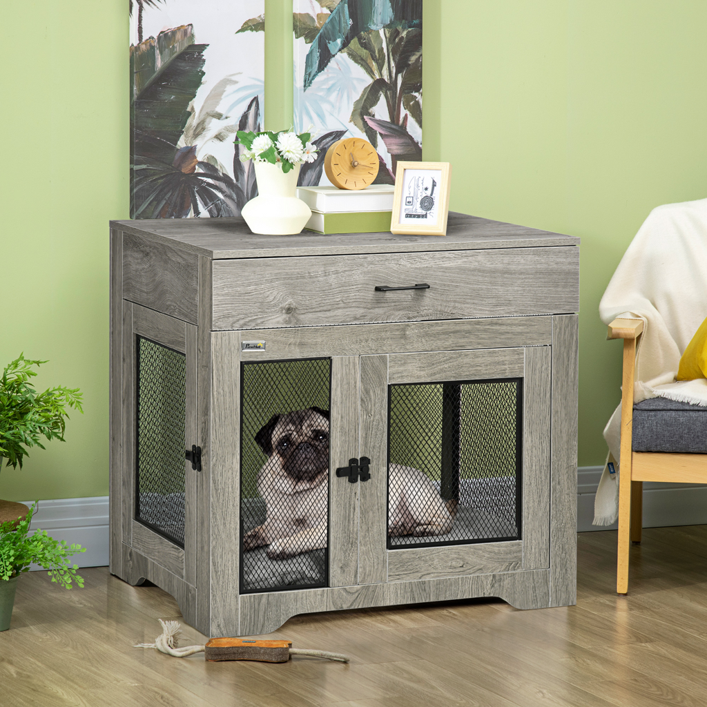 Furniture-Style Double-Door Dog Crate for Medium Dogs - Indoor Grey