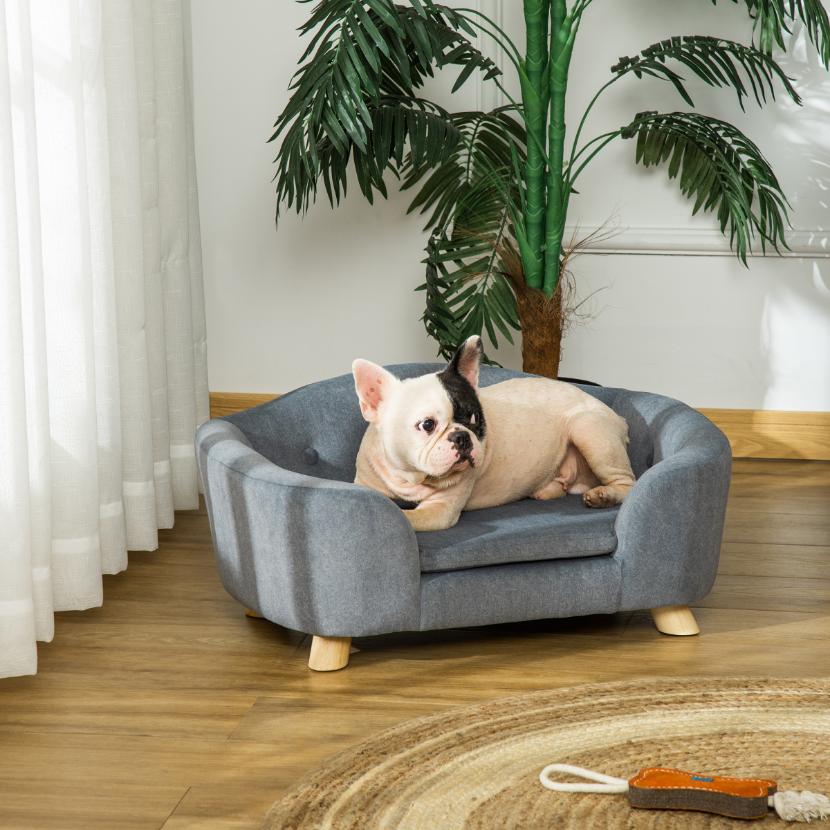 Pawhut Small Dog Sofa - Short Plush, 70x47x30 cm, Grey