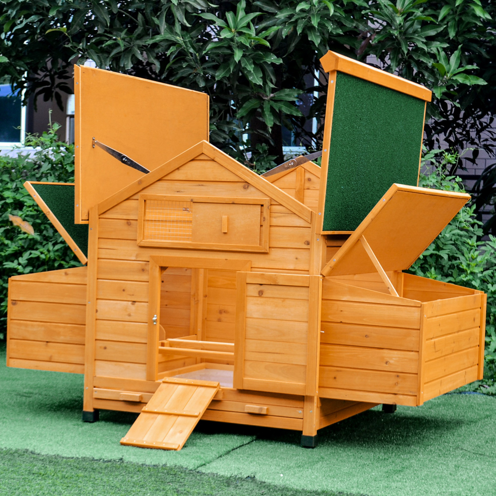 Solid Fir Outdoor Pet House with Dual Nesting Boxes & Weatherproof Roof