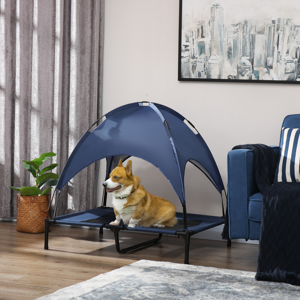 PawHut 92cm Elevated Outdoor Dog Bed with Canopy - UV Protection Cooling Cot
