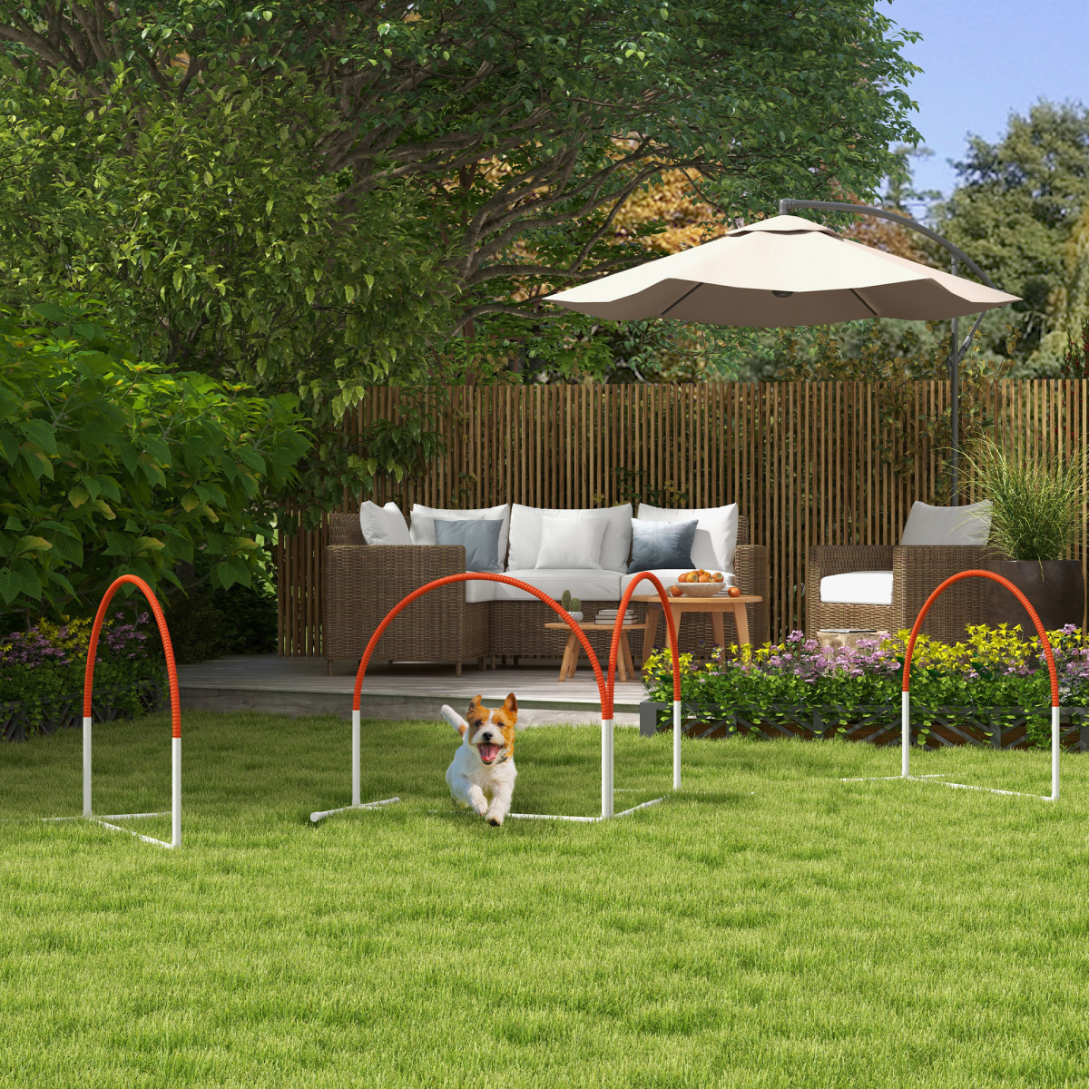 PawHut 4-Pole Weave Dog Agility Set with Carry Bag - Orange