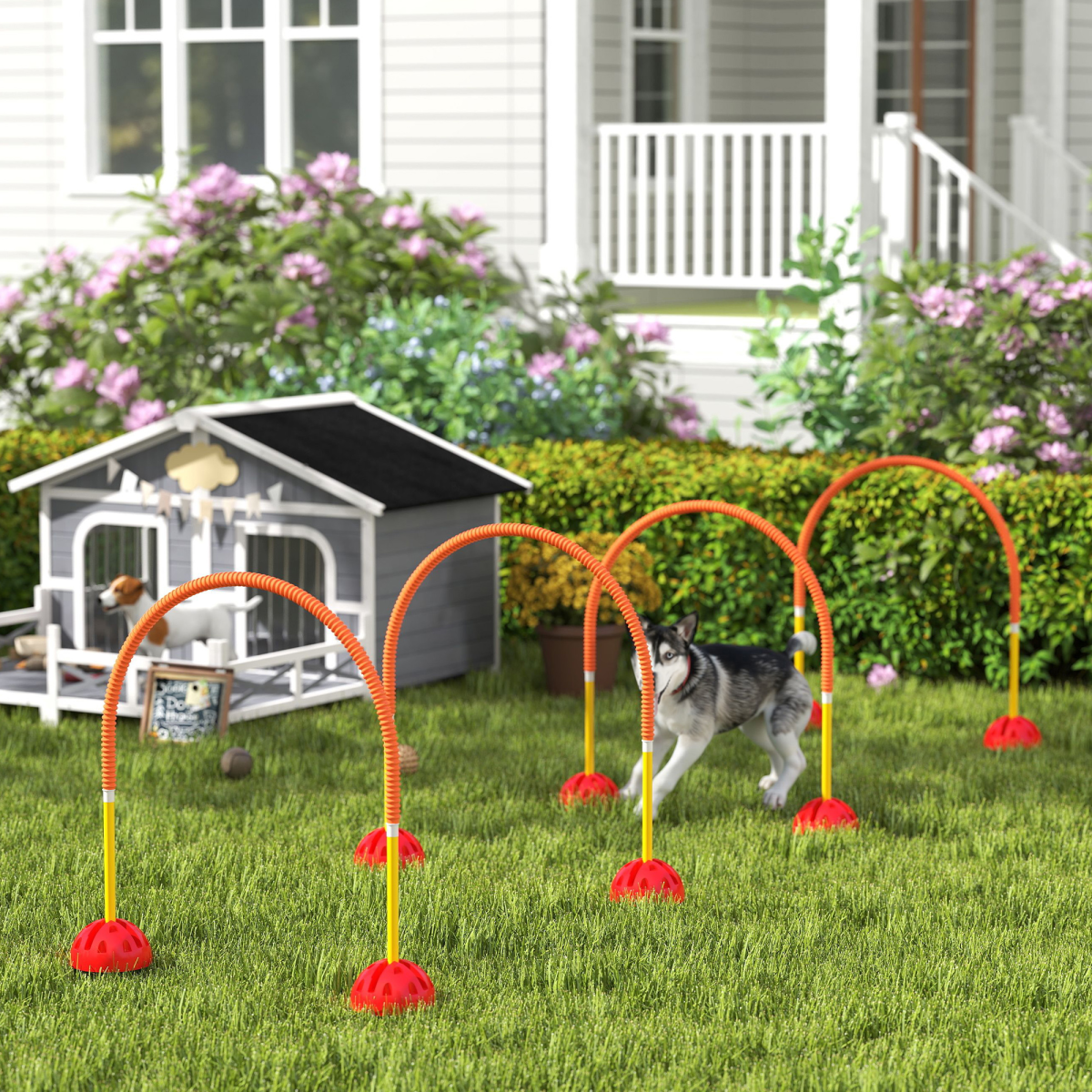PawHut 4-Piece Dog Agility Set with Carry Bag Portable & Adjustable
