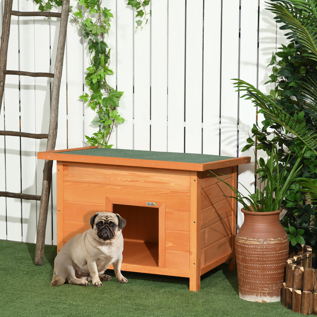 Weatherproof Solid Fir Dog Kennel with Slanted Roof Outdoor Garden Shelter