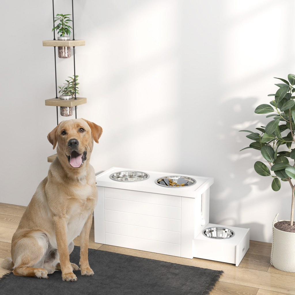 PawHut Elevated Dog Feeder with Slow-Feed Mat & Semi-Auto Dispenser