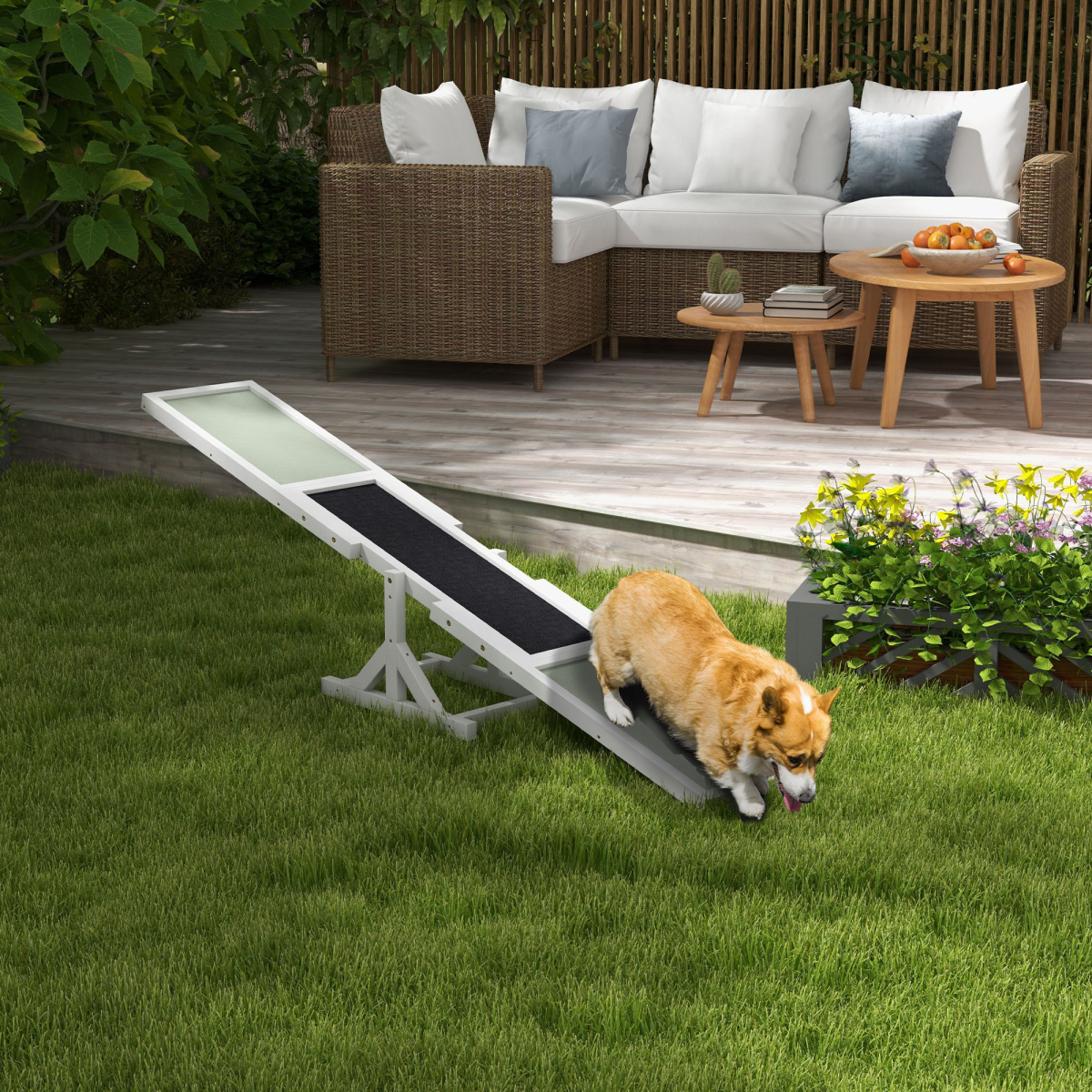 PawHut Wood Seesaw for Large Dogs - Anti-Slip & Outdoor-Ready