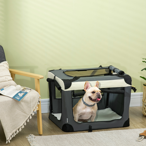 70cm Foldable Pet Carrier with Cushion - Cozy Grey for Small Dogs & Cats